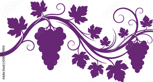 Minimalist and modern logo grapes and vines in purple silhouette