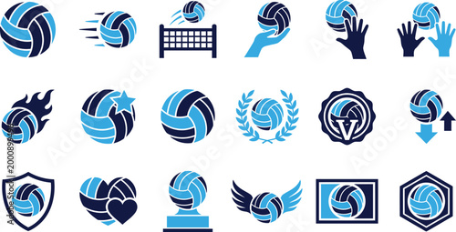 Volleyball icons collection set isolated on white background for sport or game theme.
