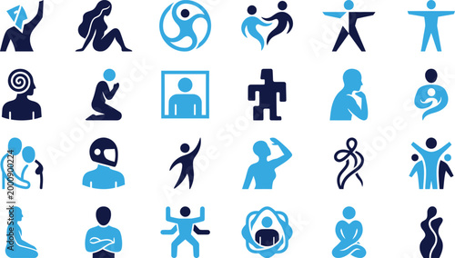 Collection of human icons representing people, emotions, actions, and social interactions.