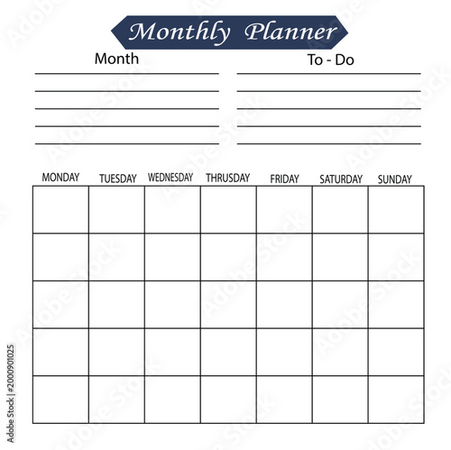 Canvas Print Monthly Planner Calendar Template with To Do List Section and Navy Blue Header f