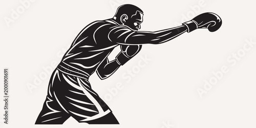 Professional boxer throwing a jab in silhouette style graphic with training fighting strength professional exercise competition sparring muscular silhouette sporting champion kickboxing