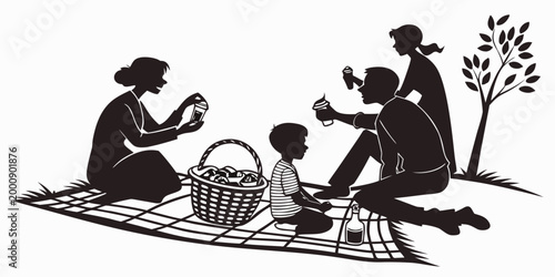 Family having picnic in park silhouette vector design with silhouette happiness recreation parenting lifestyle togetherness activity beverage vacation interaction childhood