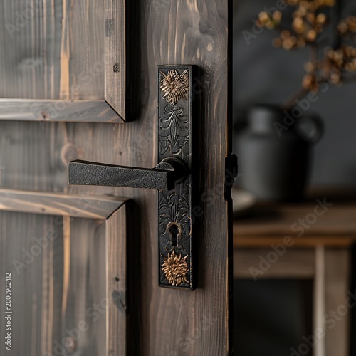 Intricate green and gold mandala patterns on wooden doors, india