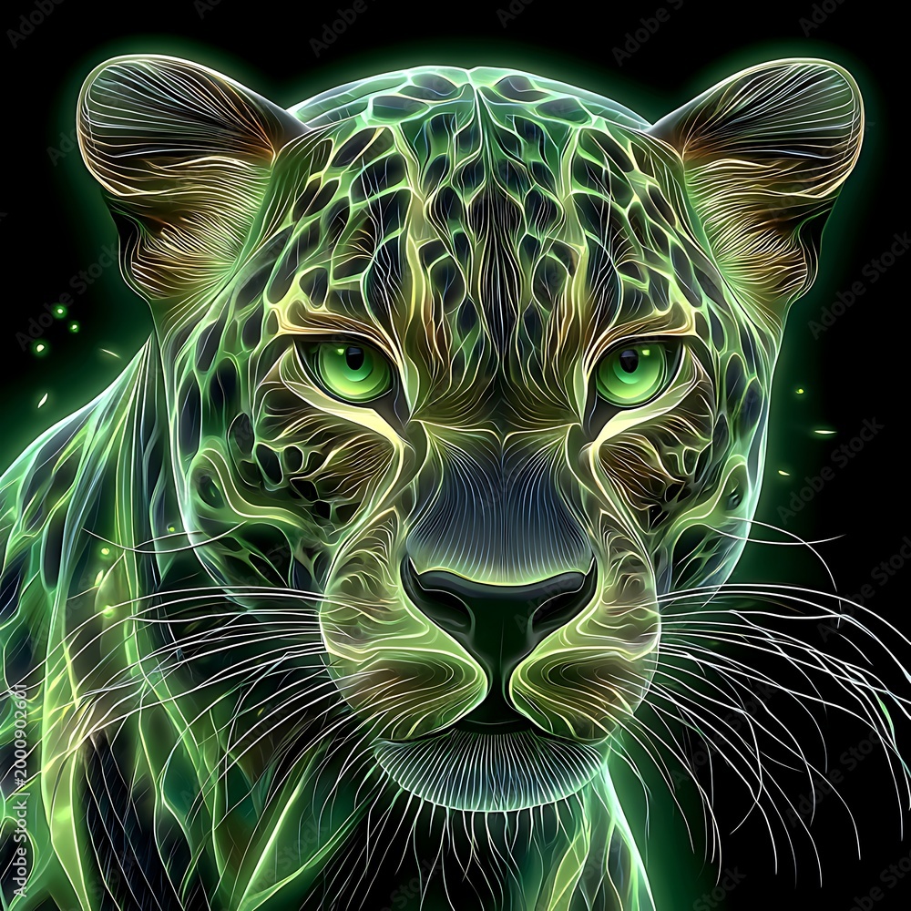 Fototapeta premium Intricate green and white zebra stripe pattern with glowing highlights