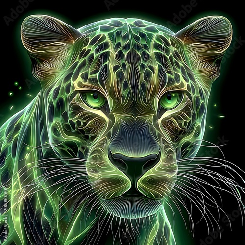 Intricate green and white zebra stripe pattern with glowing highlights