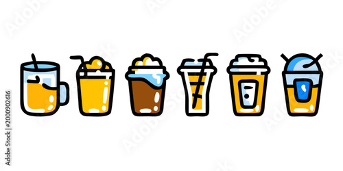 Colorful collection of hand drawn cold drink icons, vector
