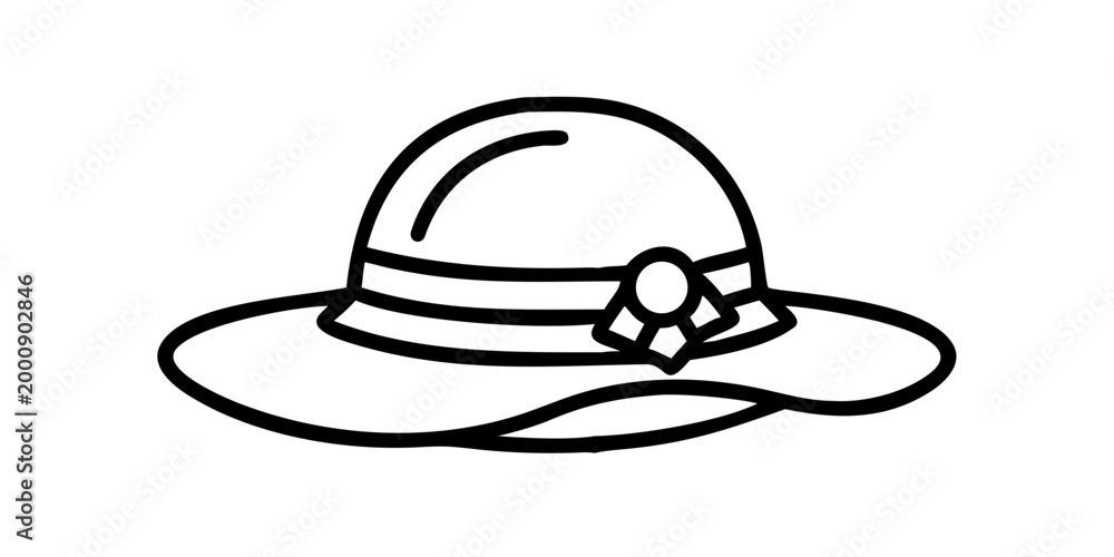 Fototapeta premium Elegant summer sun hat line art illustration, vector