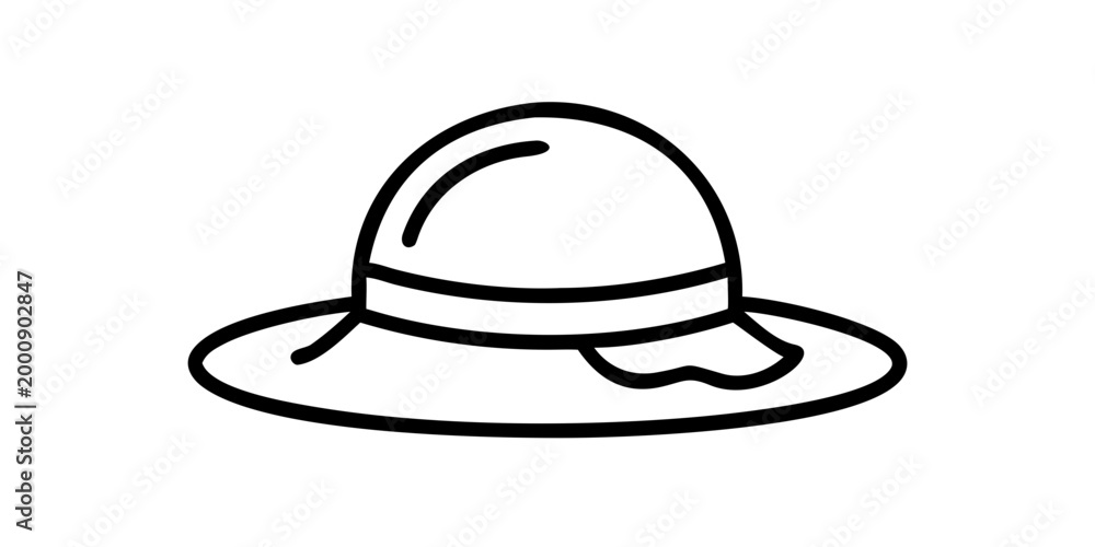 Fototapeta premium Minimalist wide brim sun hat line art, vector