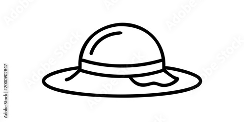 Minimalist wide brim sun hat line art, vector