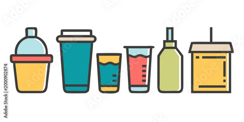 Set of colorful drink and beverage icons, vector
