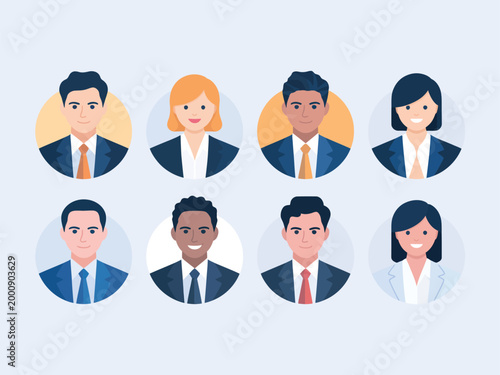 Diverse business people, professional avatars, cartoon portraits, office workers, vector icons