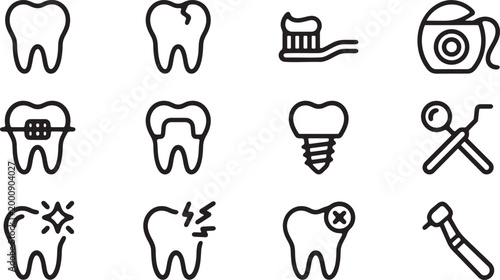 Dental icons set with various tooth and oral care illustrations