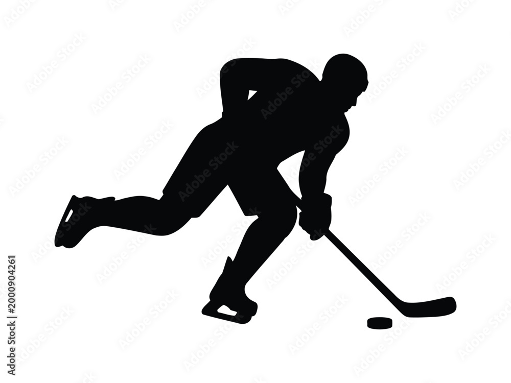 Fototapeta premium Hockey Player Silhouette Vector. Ice Hockey Athlete Action Pose Black Illustration