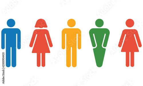 Collection of five colorful human gender icons in distinct shapes and styles for diverse representation and modern web interface design