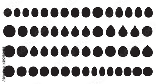 Collection of black oval and teardrop shapes in rows droplet