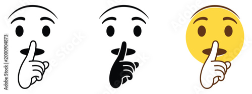 Shush emoji vector graphic illustration, silence icon set, quiet and hush symbols, keep secret gesture icons, communication restriction concept, modern flat vector design for apps, messaging