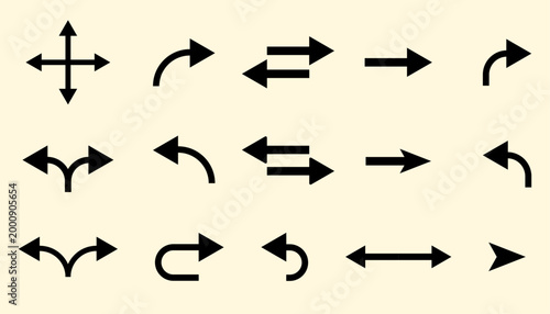 Tableau sur toile Arrow icons set direction navigation signs flat vector isolated black arrows col