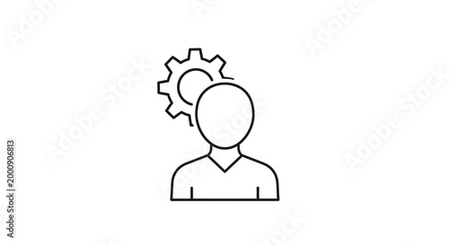 Quadro su tela Human head with gear icon black and white silhouette high quality