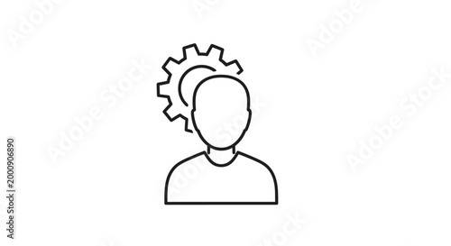 Фотография Human head silhouette with gear icon black and white silhouette