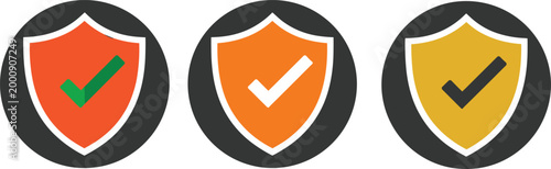 Vector illustration of shield security icons with check marks in colorful variations representing protection in decorative design