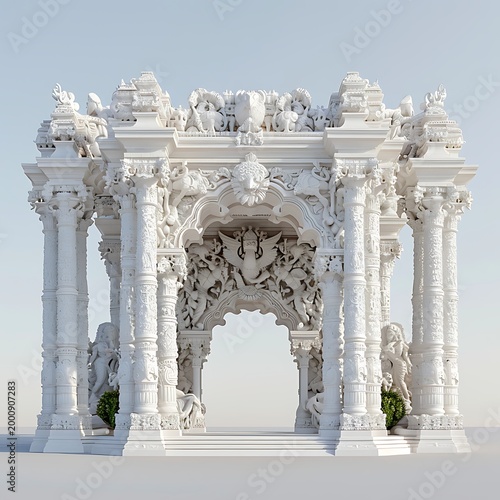 Intricate white marble fountain with cherubs and floral carvings