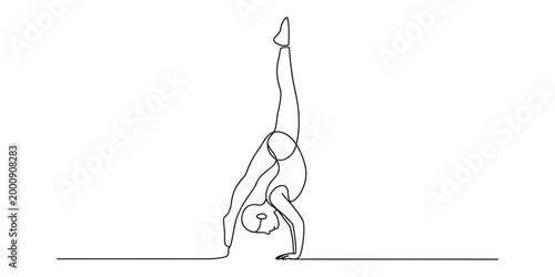 Continuous line drawing of a gymnast doing a handstand