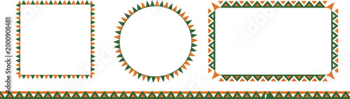 Mexican triangular pattern circle and rectangle frames set, African ethnic motif border, Aztec ornament frame, Mexican ornament text frame, vector illustration isolated on white background 