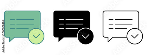 Collection of three speech bubble icons representing communication and confirmation with a checkmark symbolizing approval or completion