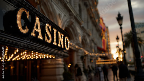 Main entrance at casino with lights