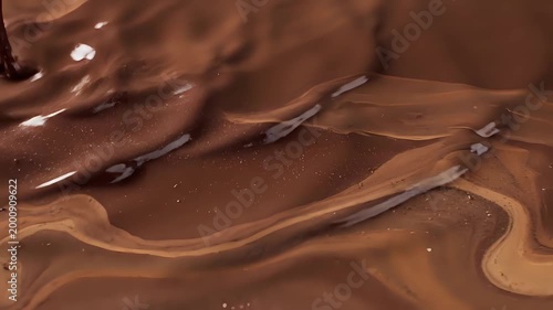 Closeup of Molten Chocolate Flowing and Swirling in Slow Motion.