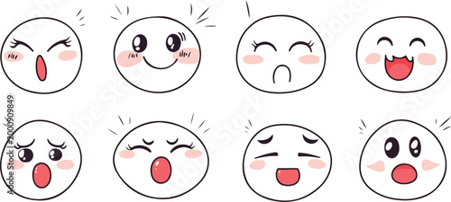 A set of funny cartoon faces of happy Easter eggs with expressive eyes and smiles in a colorful vector style