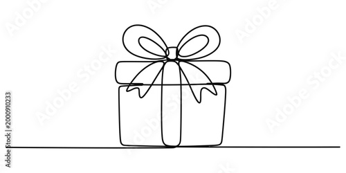 Continuous one line drawing of a gift box with a bow