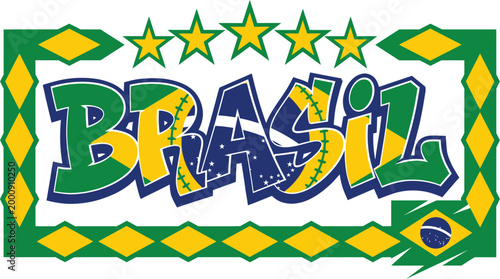 Vibrant Brasil sign with green, yellow, and blue colors and stars