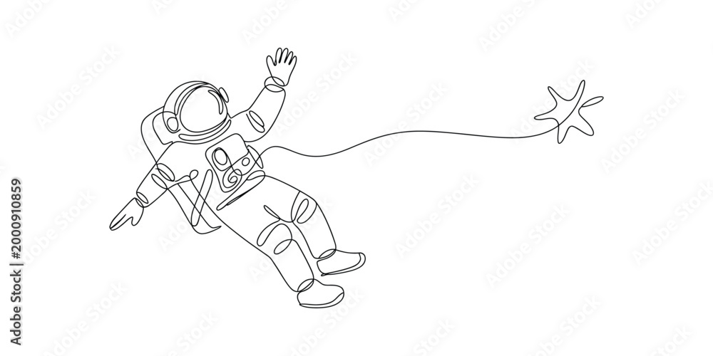 Obraz premium Continuous single line drawing of an astronaut floating
