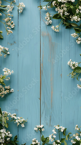 Light blue vertical stripes with white floral patterns
