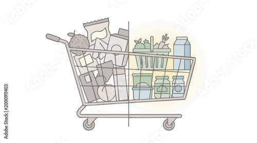 Smart Shopping Cart Chaos vs Optimized AI Assistance Concept