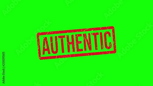 Authentic Red Rubber Stamp Animation with Grunge Texture on White and Green Screen Background for Original Product and Authenticity Concept.