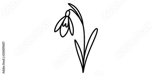 Simple line art drawing of a single snowdrop flower