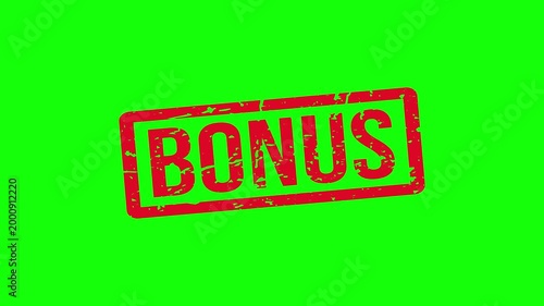 Bonus Red Rubber Stamp Animation with Grunge Texture on White and Green Screen Background for Sales Promotion and Special Offer.