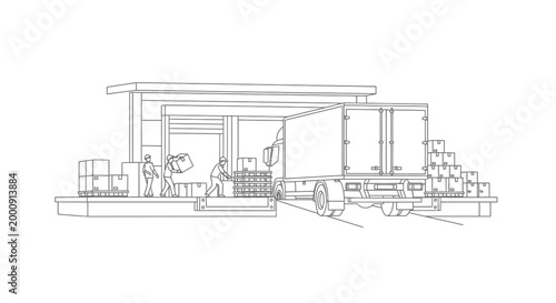 Logistics Hub: Loading and Unloading Goods from a Semi-Trailer Truck