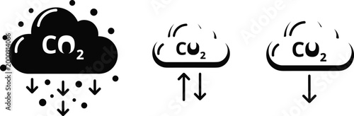Carbon dioxide CO2 emission icon set with cloud symbols arrows pollution environment concept vector illustration