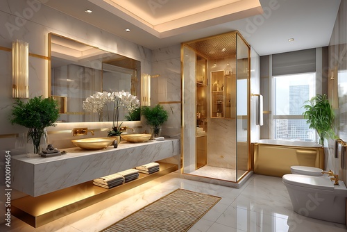 Living room with neutral tones, large windows, and modern furniture