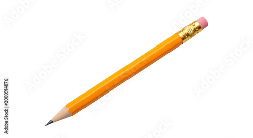 A yellow pencil with a pink eraser lies on a transparent background