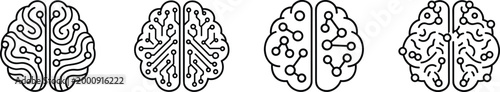 Human brain icon set with different styles neural network intelligence concept outline vector illustration collection
