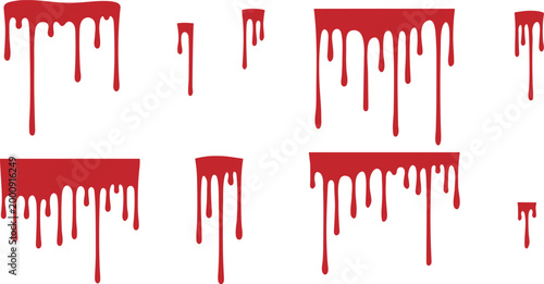 Red paint dripping effect set.