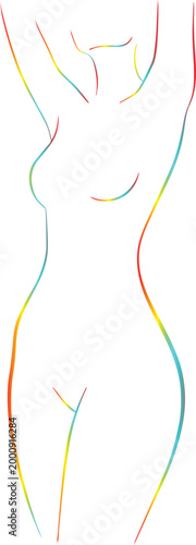 Female body outline with colorful gradient lines.