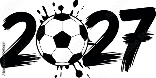 2027 soccer ball with dynamic splatter effect for sports marketing and global tournaments