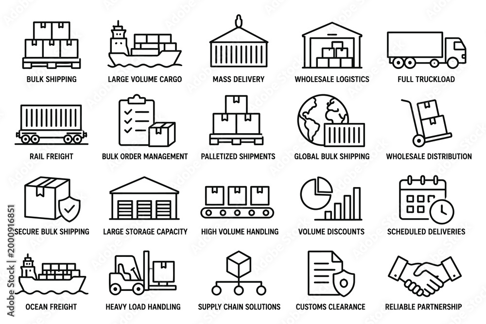 Fototapeta premium Logistics and shipping services icons set for business presentation