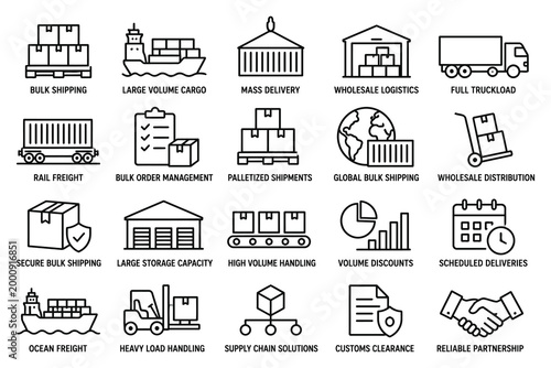 Logistics and shipping services icons set for business presentation