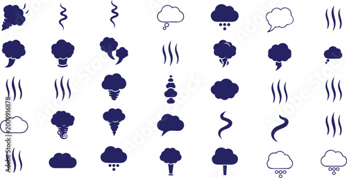 Collection of various weather cloud and wind icons.